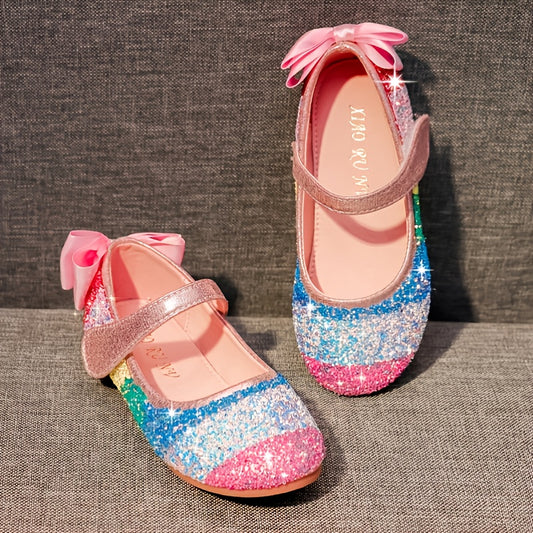 Girls Mary Jane Flats, Princess Dress Shoes With Sequins & Bows Decor