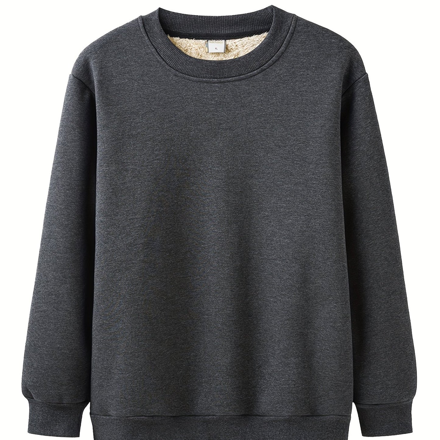 Plus Taille Hommes Solide Crew Neck Sweatshirt Pour Le Printemps \ u002FAutumn, Surdimensionné À La Mode À Manches Longues Pull Pour Les Hommes, Vêtements Pour Hommes