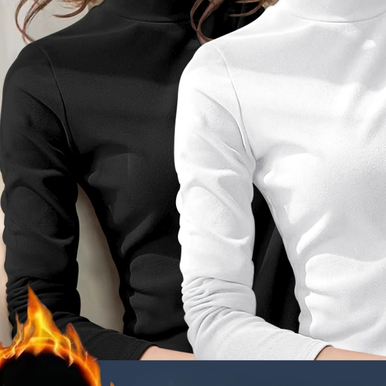 2pcs Mock Neck Thermal Underwear, Soft & Comfortable Long Sleeve Base Top, Women's Lingerie & Sleepwear