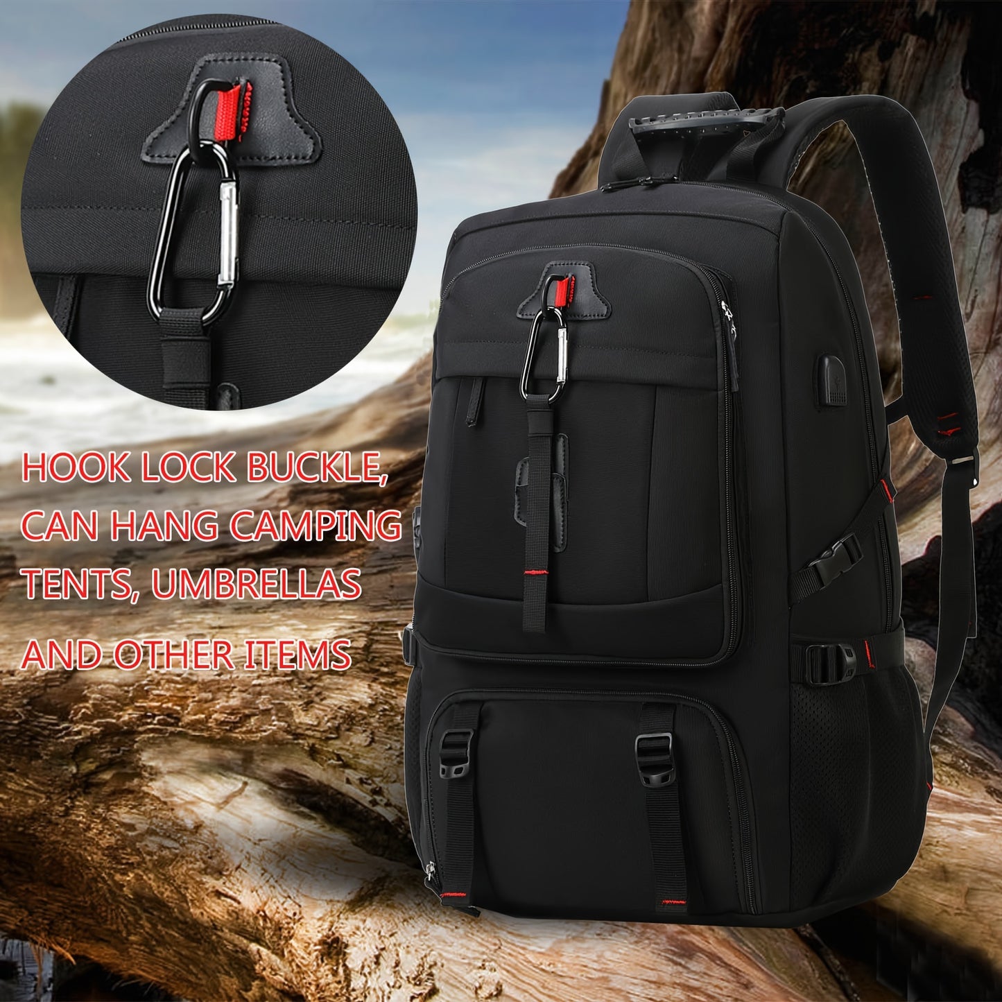 13.21gal Waterproof Travel Backpack, Large Capacity 17inch Laptop Schoolbag, Carry On Luggage Rucksack With Shoes Compartment