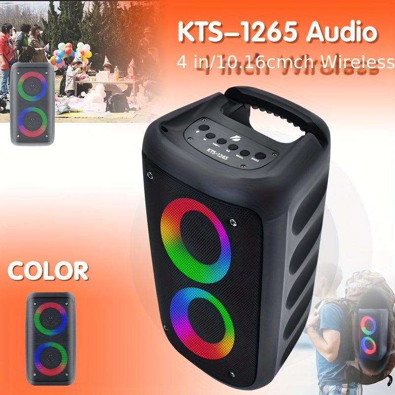 Kinglucky S-1265 مكبر صوت لاسلكي مع مضخم صوت، مكبر صوت Boombox كبير، مكبر صوت استريو، مضخم صوت، مكبر صوت لاسلكي خارجي، ضوء ديسكو للحفلات، TWS، TF