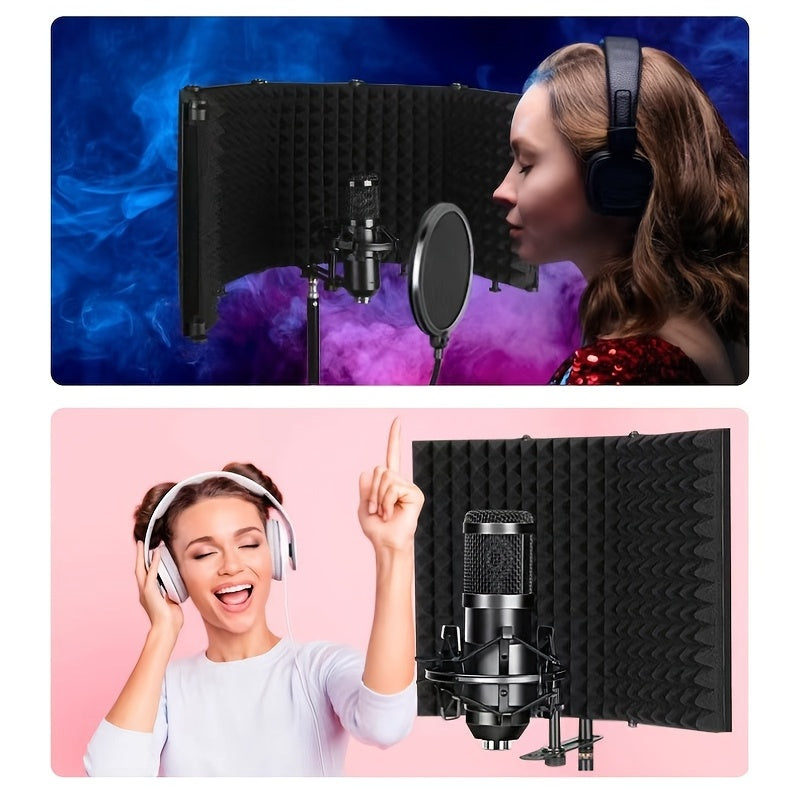 Portable Singing Recording Studio Recording Room Windproof Sound-absorbing Noise-cancelling Microphone Soundproof Cover, Professional Microphone Folding Soundproof Screen Windproof Cover, Anti-splash Cover, Recording Studio Bracket Accessories