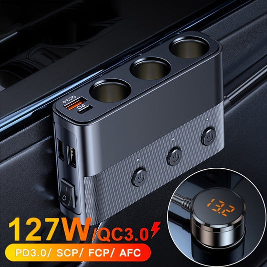 7 In 1 Car Cigarette Lighter, 128W Multifunctional 7 Ports Car Charging Adapter PD30W QC3.0 Fast Charging Car Charger