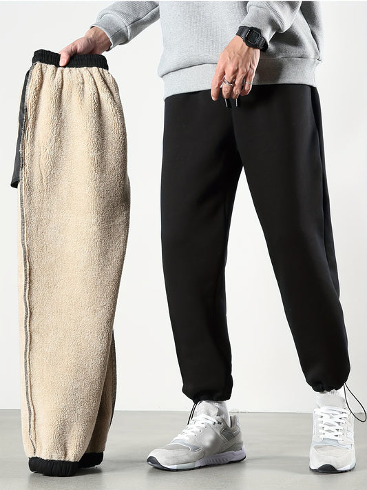 Men's Warm Fleece Joggers, Casual Stretch Sports Pants For Fall Winter