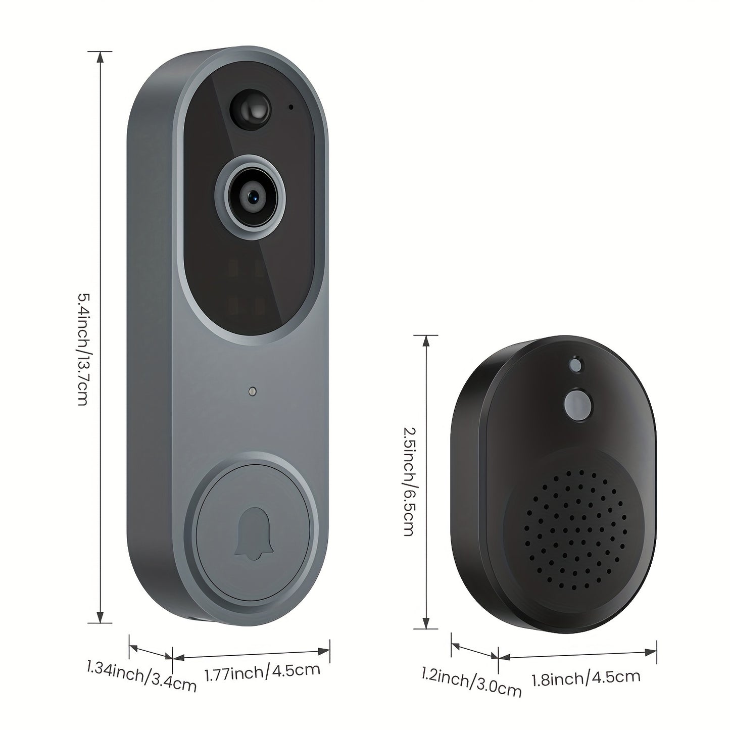 Caméra de sonnette intelligente sans fil 1080p AI avec carillon, audio bidirectionnel, détection humaine AI, caméra extérieure de vision nocturne, étanche IP65, batterie rechargeable, 2,4 GHz Wifi, alertes en temps réel, service de stockage en nuage