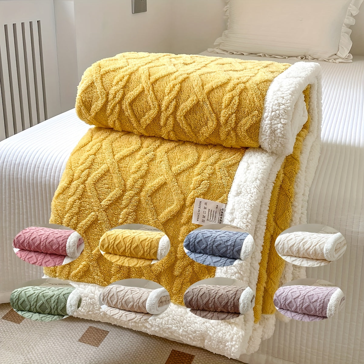 1pc Double-Sided Fleece Bed Blanket, Autumn And Winter Thickened Sofa Blanket, Air Conditioning Blanket, Suitable For All Seasons