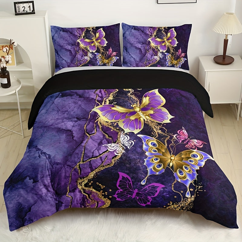 3pcs Duvet Cover Set, Fashion Classic Popular Butterfly Flower Digital Print Bedding Set, Soft Comfortable Duvet Cover, For Bedroom, Guest Room (1*Duvet Cover + 2*Pillowcase, Without Core And Quilt)