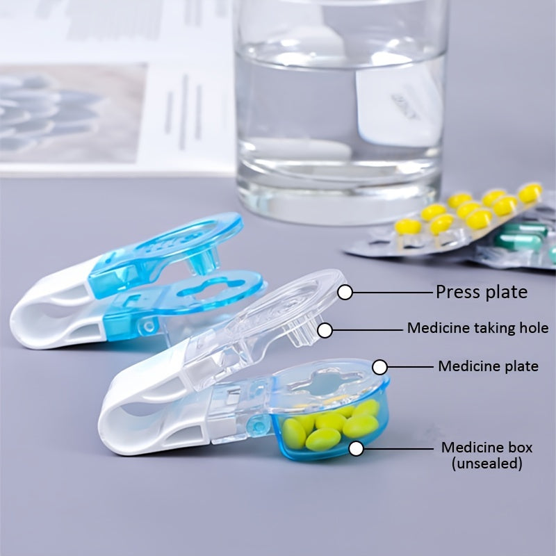 1 Stück tragbarer Pillen-Taktgeber-Entferner mit Medizin-Box Haushalts-Gadgets, Tabletten-Pillen-Blister-Pack-Öffner-Hilfsmittel Neues Design Pillesp ender