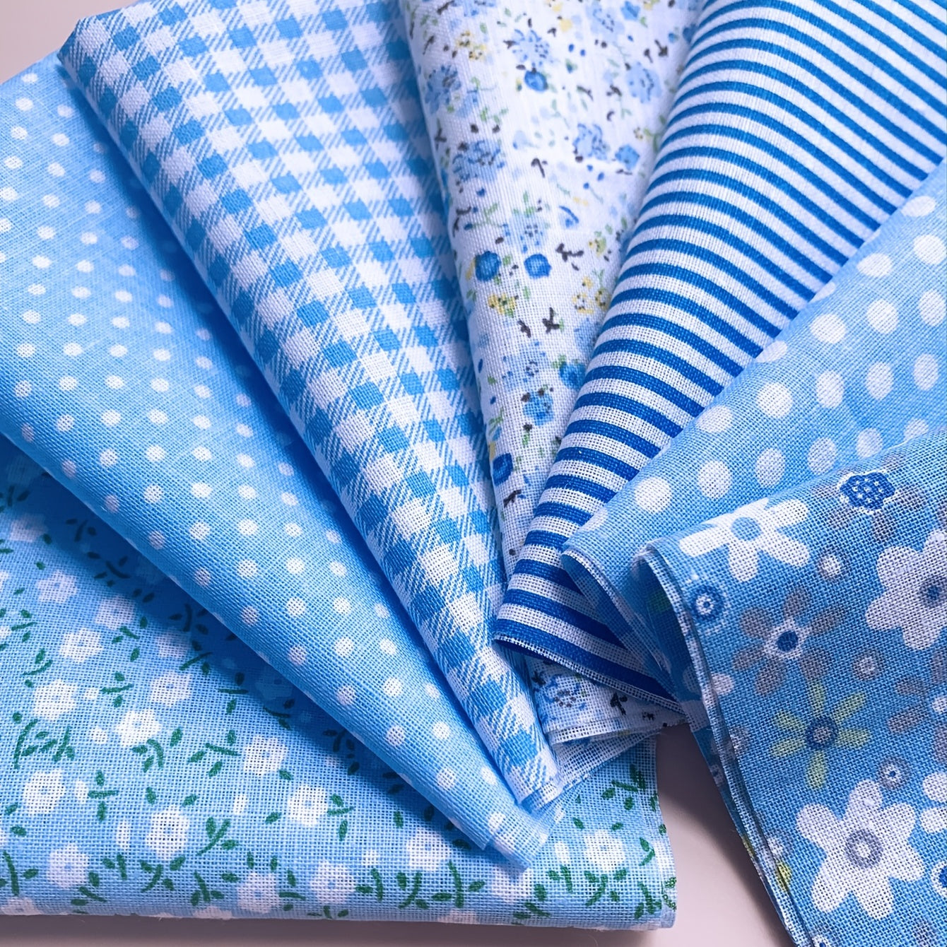 7pcs Blue Cotton 9.84*9.84in(25*25cm) Sewing Small Cloth Head DIY Handmade Doll Clothes Patchwork Doll Quilt Handmade Cotton