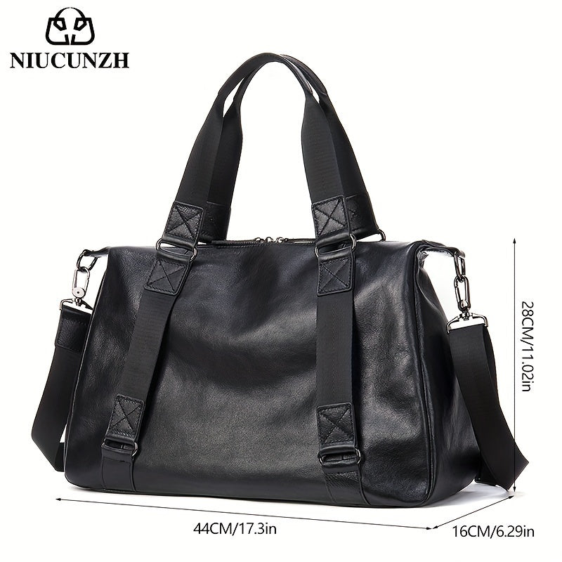 1pc Genuine Leather Tote Bag, Short-Distance Travel Duffel Bag, Casual Fitness Handbag