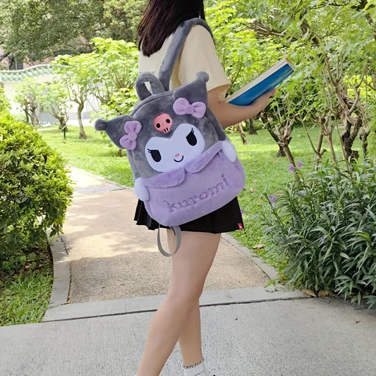Sanrio Plush Cartoon Backpack, Kawaii Kuromi Melody Large Capacity Schoolbag, Cute Fluffy Shoulder Bag, Birthday Gift Christmas Gift