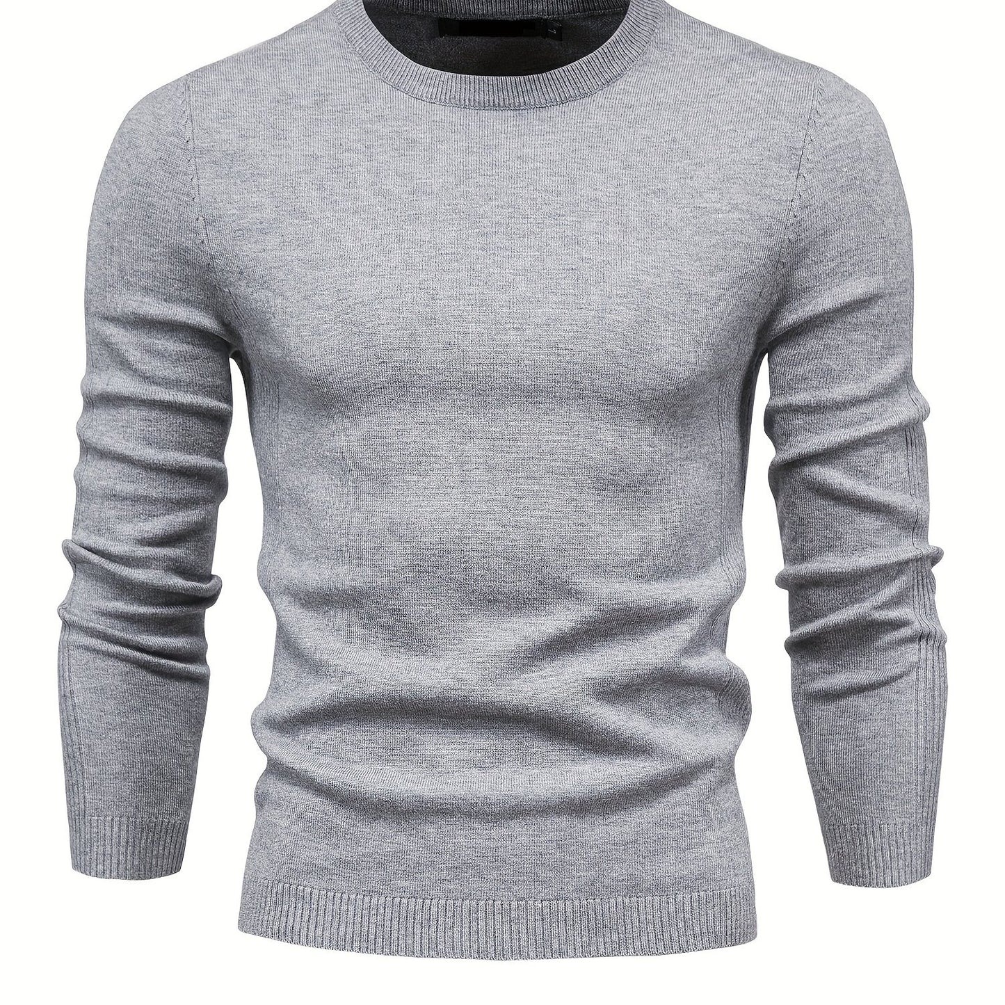 Couleur unie ras du cou des hommes Slim Fit Pull en tricot