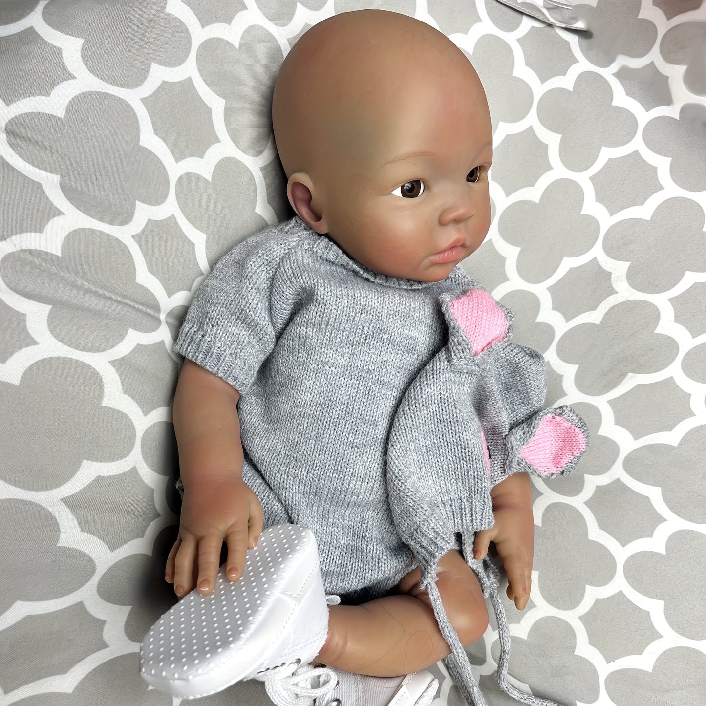 45cm\u002F18Inch Dark Skin Solid Silicone Reborn Girl With Artist Oil Painted Skin, Whole Body Soft Platinum Silicone Newborn Baby Doll Can Bath, Reborn Doll Toy