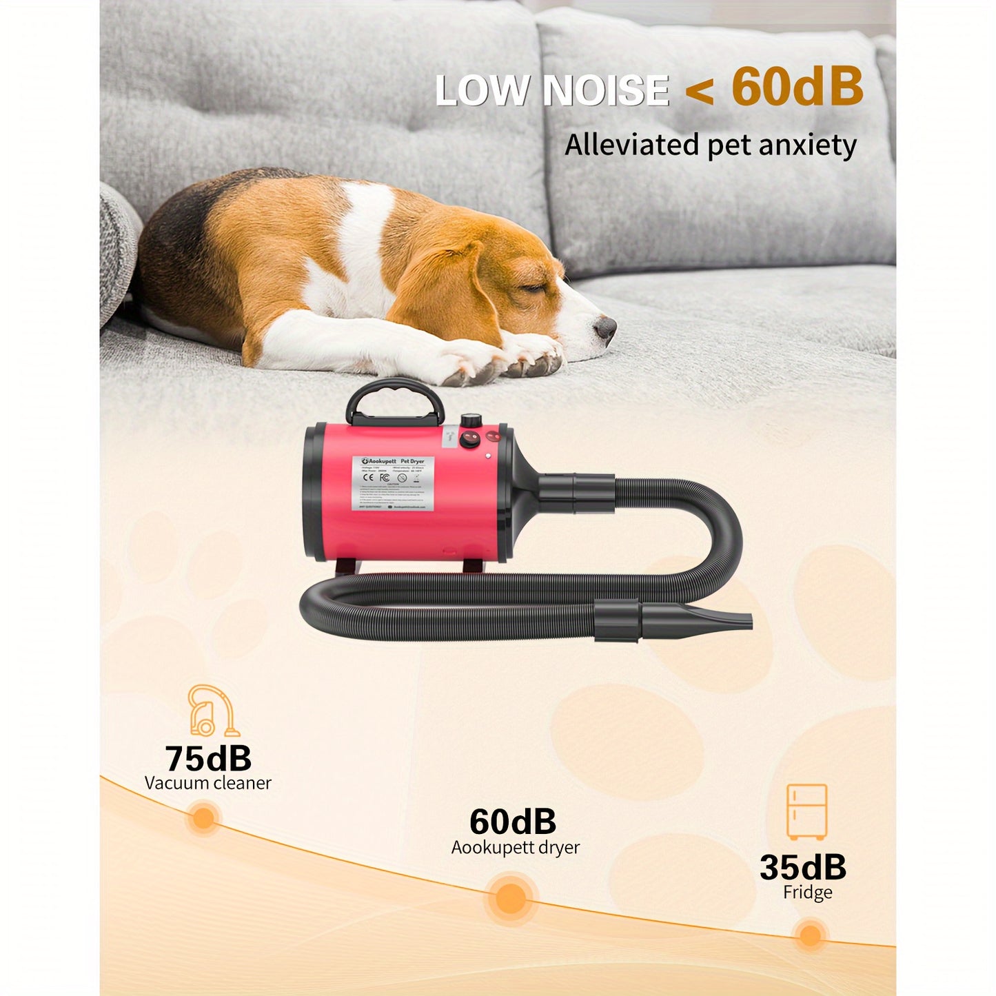 Aookupett Dog Dryer Pour Toilettage Chien Sèche-cheveux, 2800w \ u002F3.8HP Séchoir Haute Vitesse Pour Chiens, Séchoir à vitesse réglable en continu pour animaux de compagnie, Sèche-cheveux pour chien et chat avec chauffage, 4 buses, ménage