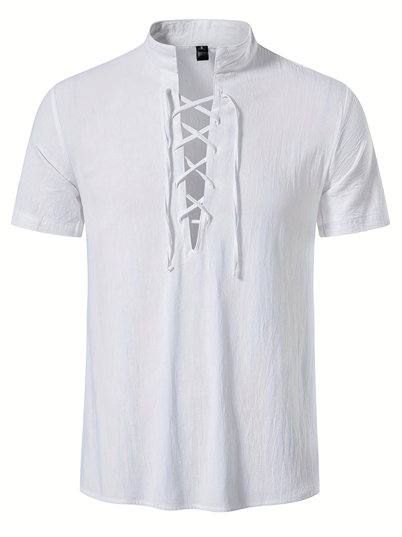 Trendy Men's Casual Lace Up Short Sleeve Shirt, Men's Shirt For Summer Vacation Resort