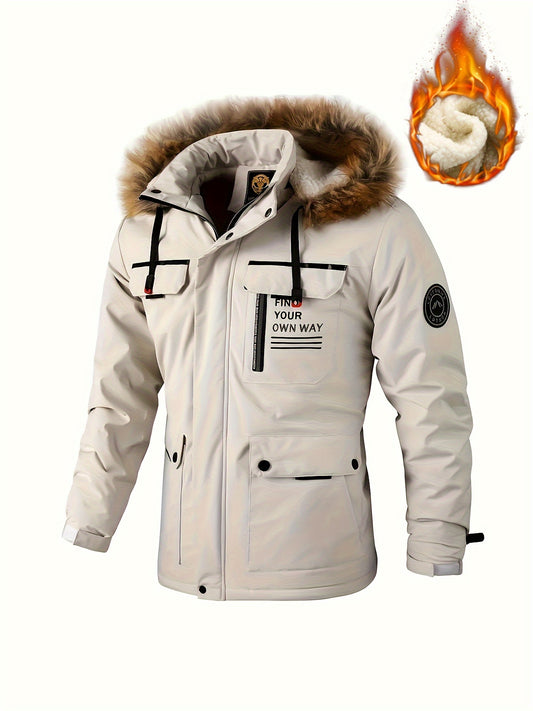 Parka à capuchon de l'ouatine chaude des hommes, veste multi occasionnelle de poche pour