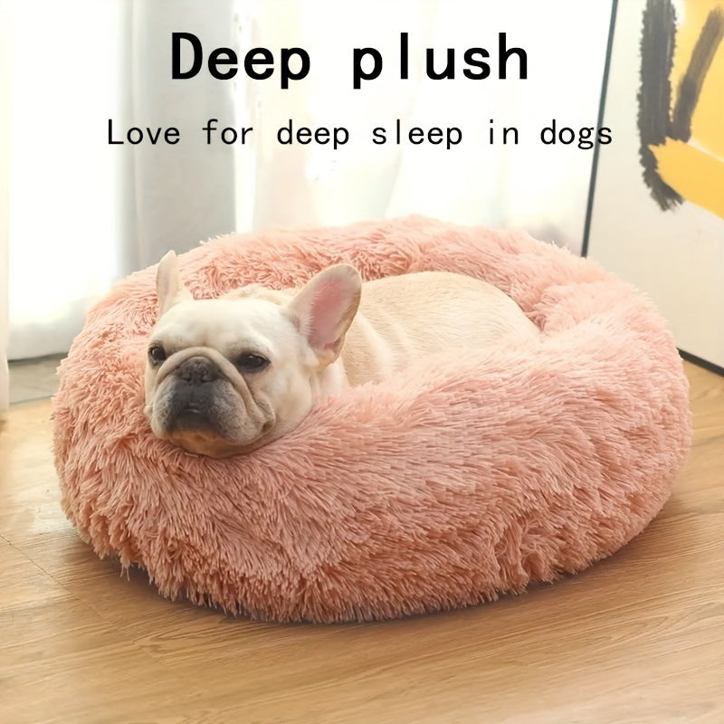 1pc Long Plush Warm Round Pet Nest Dog Nest Puppy Sofa Bed Winter Warm Dog Bed