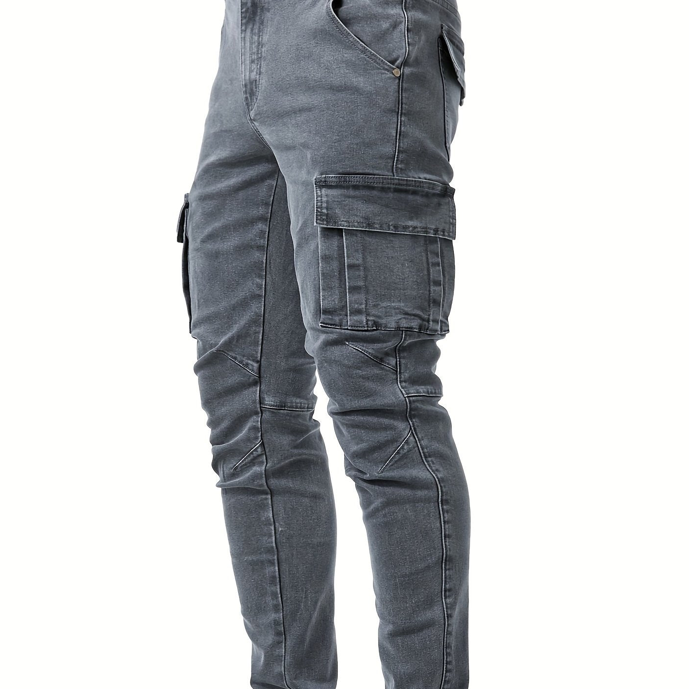 Men's Casual Multi Pocket Jeans, Street Style Medium Stretch Denim Pants