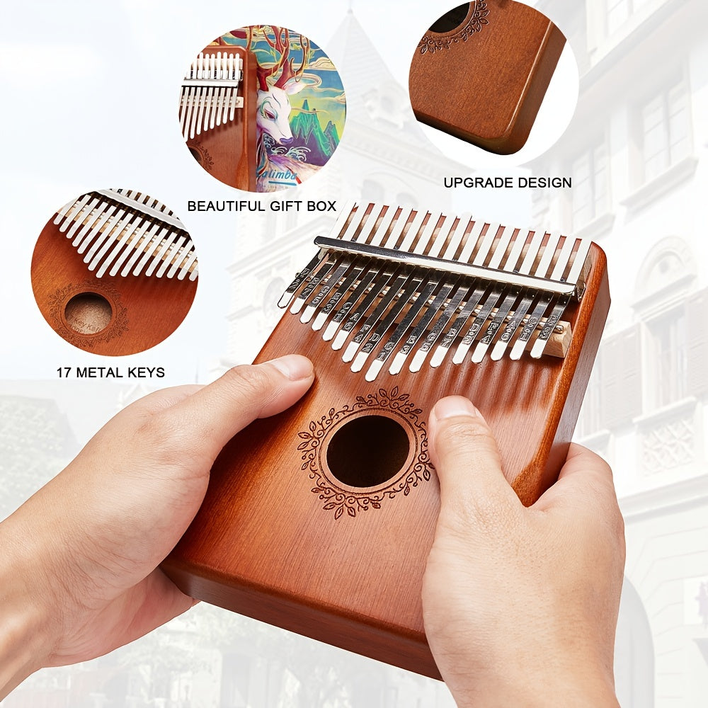 Kalimba piano de polegar 17 teclas piano de dedo portátil, estilo retro marimba presentes de música para adultos iniciantes amantes jogadores