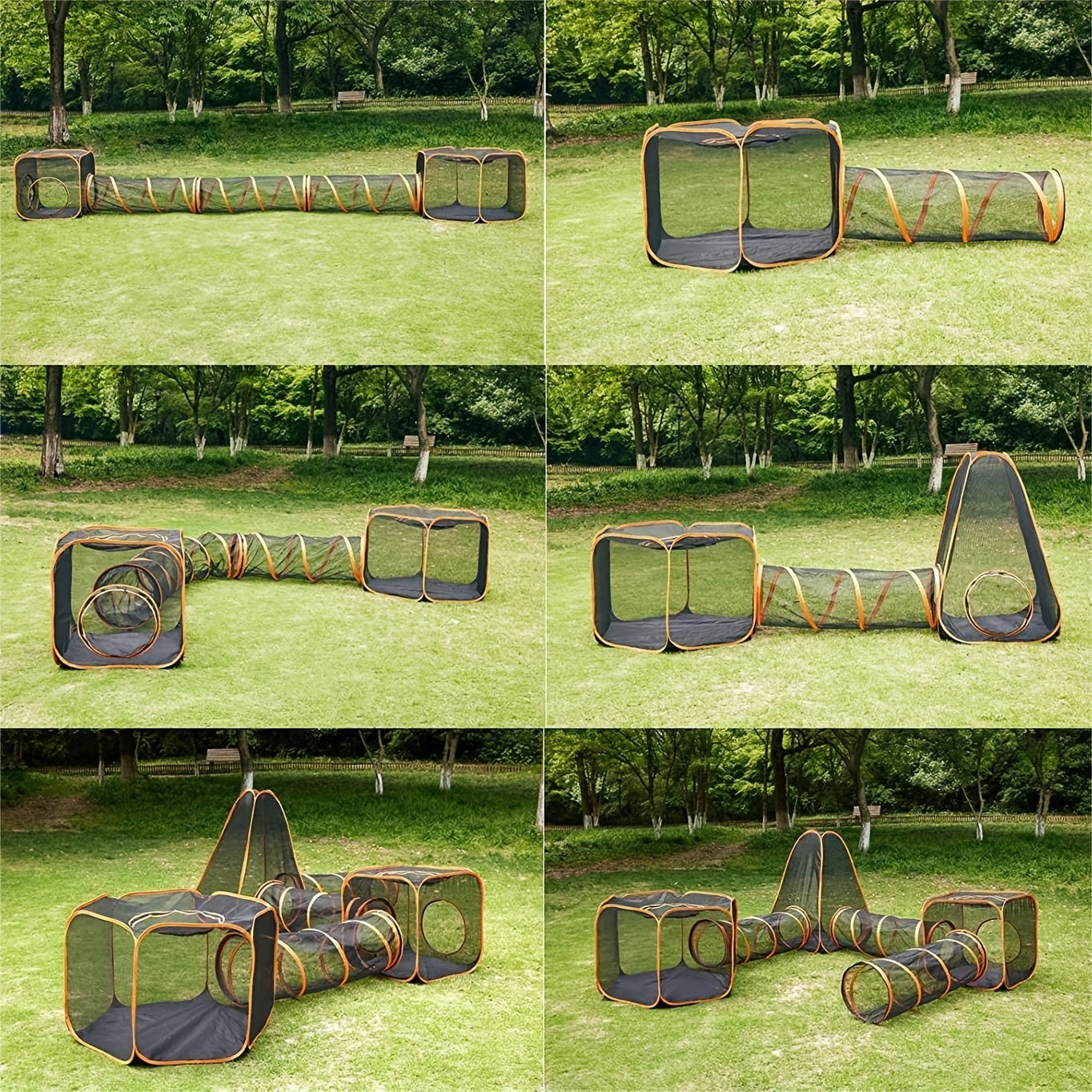 6-in-1 Outdoor Cat Tent with Tunnel - Playpen for Cats, Rabbits, Ferrets and Small Animals - Indoor\u002FOutdoor Cat House - DIY Multiple Ways - Provides Safe and Fun Environment for Pets