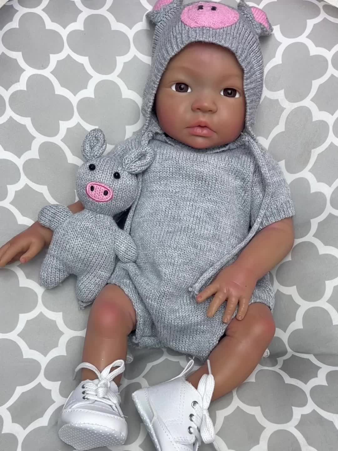 45cm\u002F18Inch Dark Skin Solid Silicone Reborn Girl With Artist Oil Painted Skin, Whole Body Soft Platinum Silicone Newborn Baby Doll Can Bath, Reborn Doll Toy