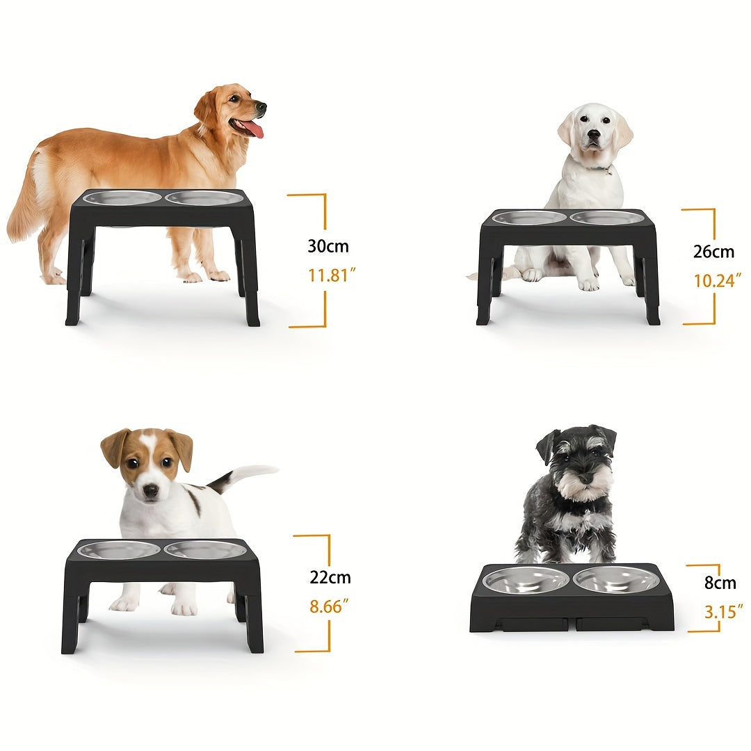 Multi Heights Folding Feeder, Raised Dog & Cat Bowls - Adjustable Heights & Stainless Steel - Perfect for Small & Large Pets!