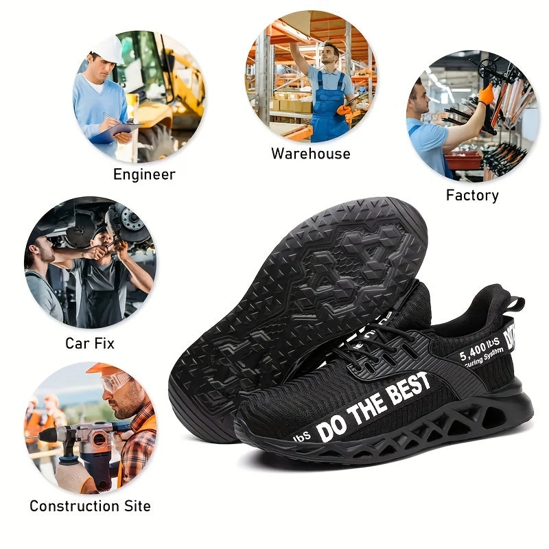 Men's Work Safety Shoes, Puncture Proof Anti-skid Steel Toe Outdoor Work Shoes, Rubber Sole Breathable Industrial Construction Sneakers