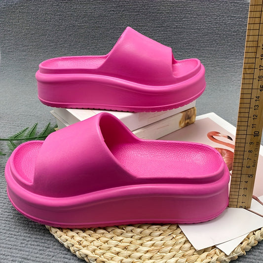 Women's Solid Color Platform Sandals, Casual Open Toe Summer Shoes, Comfortable Slip On Quick Drying Sandals