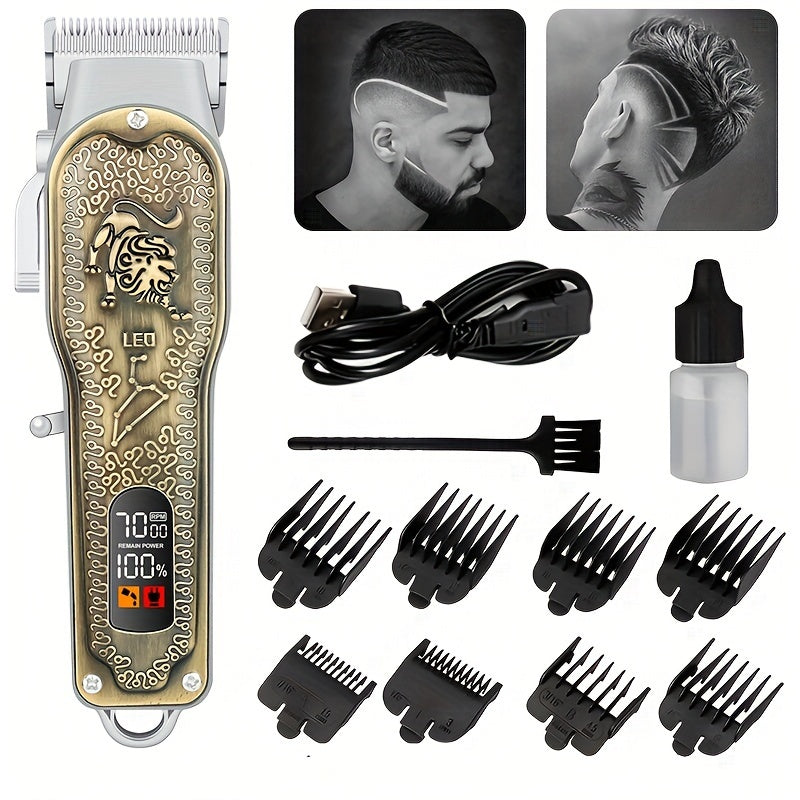 Máquina de cortar cabelo profissional Máquina de cortar cabelo elétrica Aparador de cabelo retro escultura Cabeça de óleo Máquina de cortar cabelo elétrica com display digital LCD Presente de feriado para ele