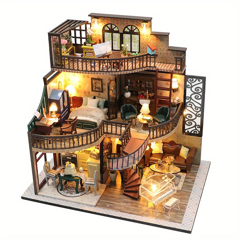 Mini Doll House Kit 3d Three-dimensional Puzzle Diy Handmade Cottage Villa Home Kit Creative Room With Furniture, Model House Assembly,  Mini Toys,Halloween,Christmas Gift, Thanksgiving Day Gift