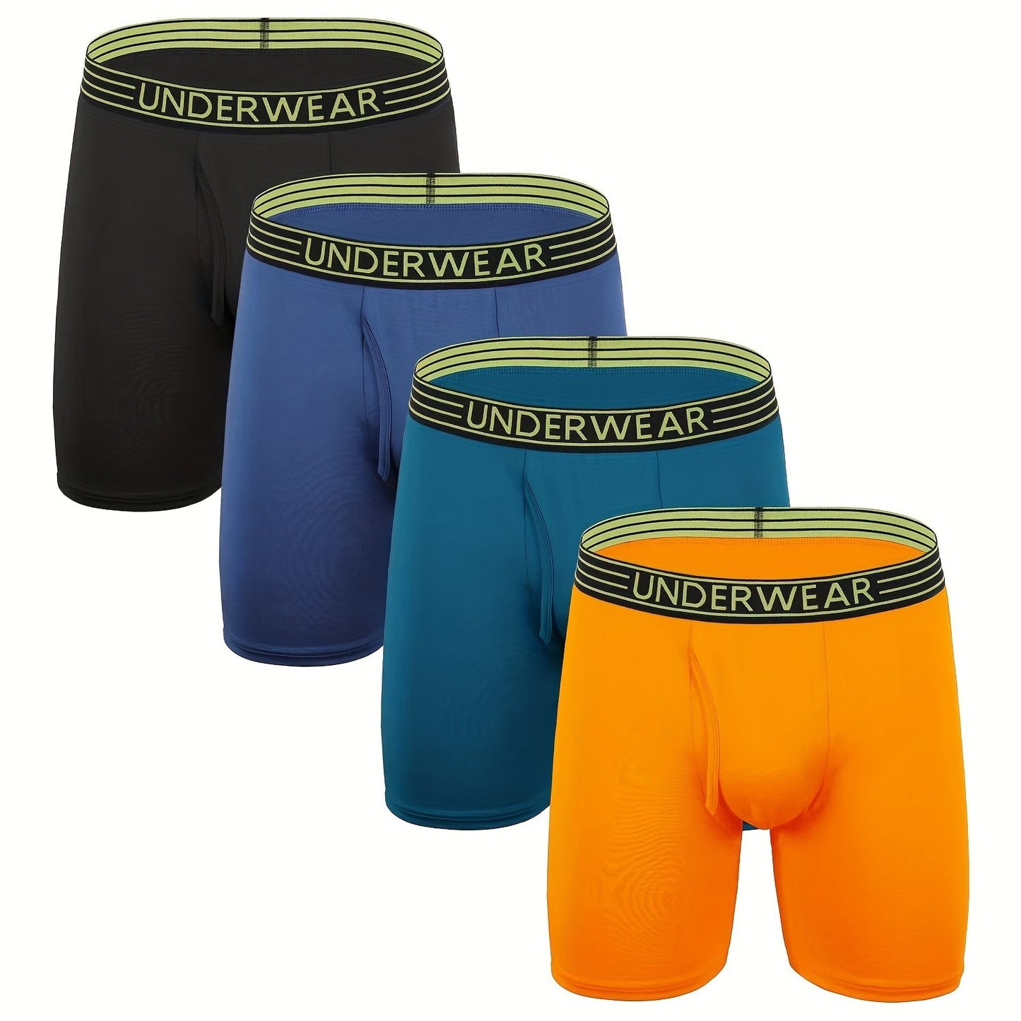 4pcs Men's Boxer Briefs, Trendy Letters Print Underwear, Breathable Soft Underpants, Plus Size