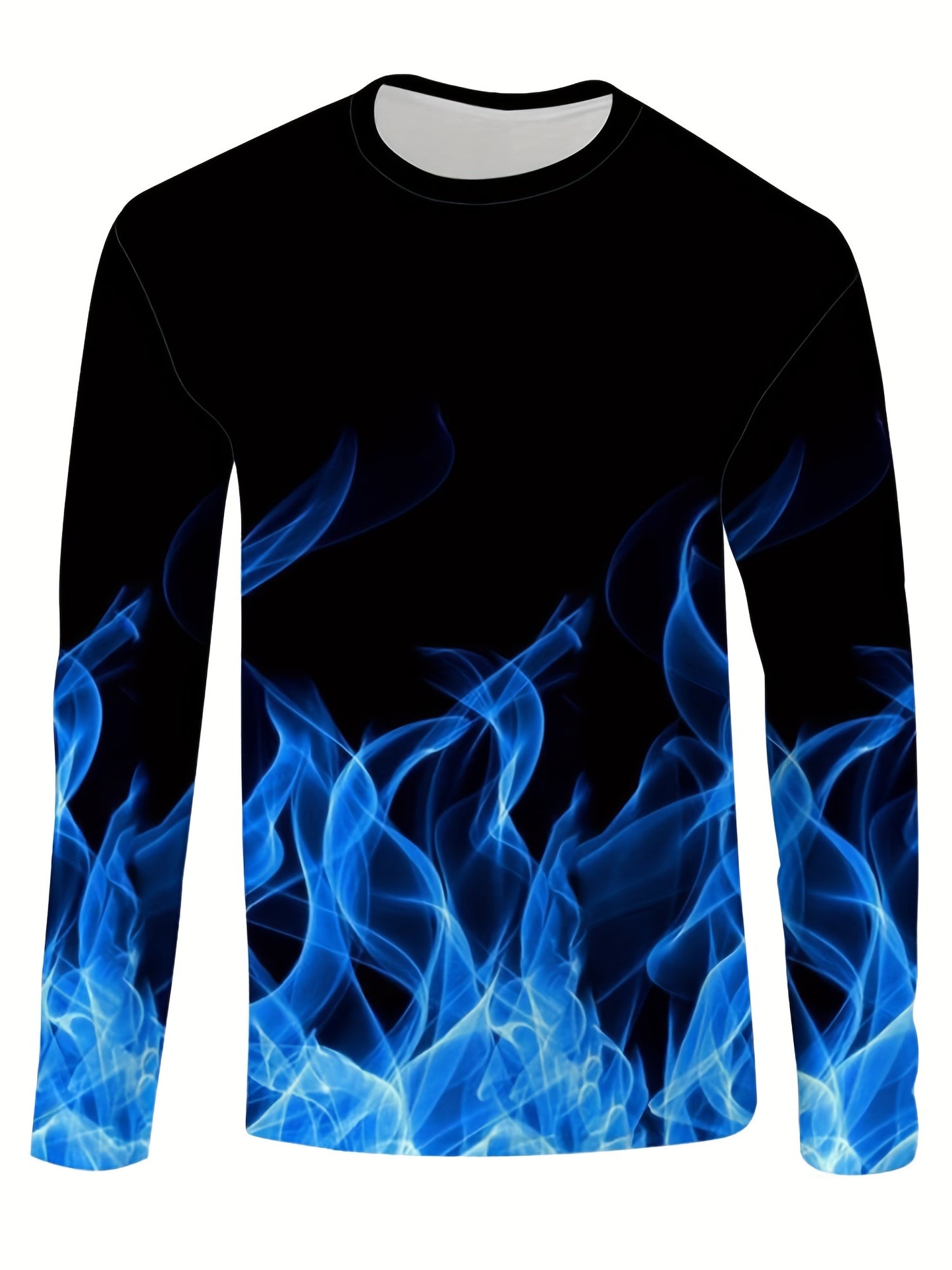 3D Numérique Flamme Impression Hommes Mode Manches Longues Crew Neck T-shirt, Hommes Casual Tee Pour Le Printemps Automne