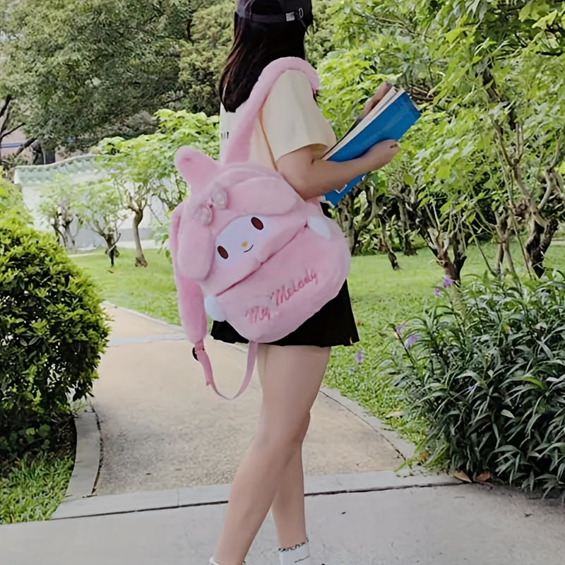 Sanrio Plüsch-Cartoon-Rucksack, Kawaii Kuromi Melody Schult asche mit großer Kapazität, süße flauschige Umhängetasche, Geburtstags geschenk Weihnachts geschenk