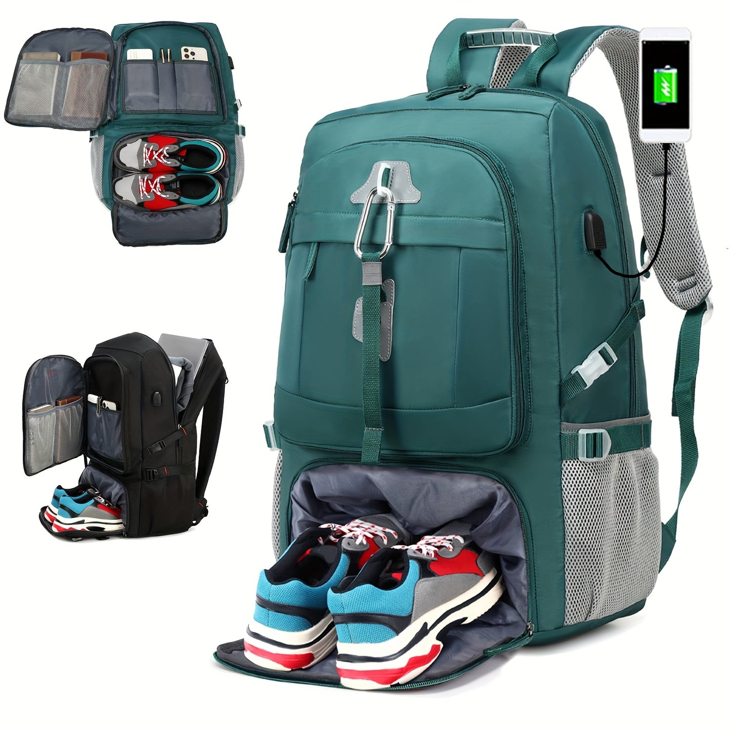 13.21gal Waterproof Travel Backpack, Large Capacity 17inch Laptop Schoolbag, Carry On Luggage Rucksack With Shoes Compartment