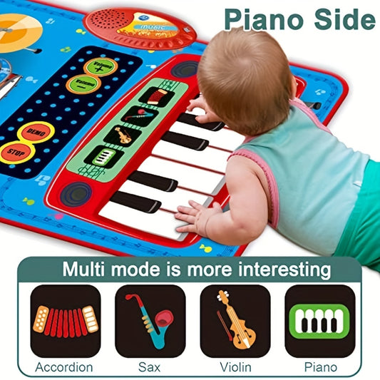2 In 1 Musical Toys, Musical Blanket Toddler Piano & Drum Mat With 2 Sticks, Learning Floor Blanket, Birthday Gifts For 1 2 3 Year Old Boys & Girls