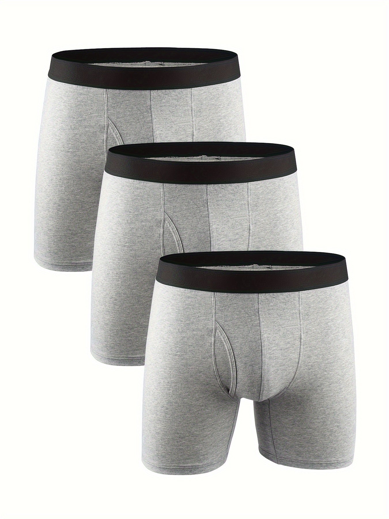 3 peças cuecas boxer masculinas de algodão de perna longa, calcinhas boxer simples de cor sólida masculina, cuecas boxer sexy de virilha aberta na frente, cuecas masculinas