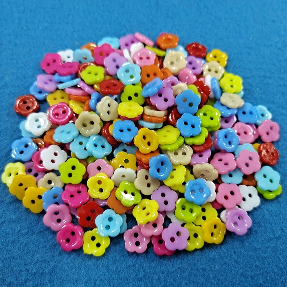 100pcs Mixed Colors 10mm Flower Shape Plastic Buttons Children's Apparel Sewing Accessories DIY Crafts