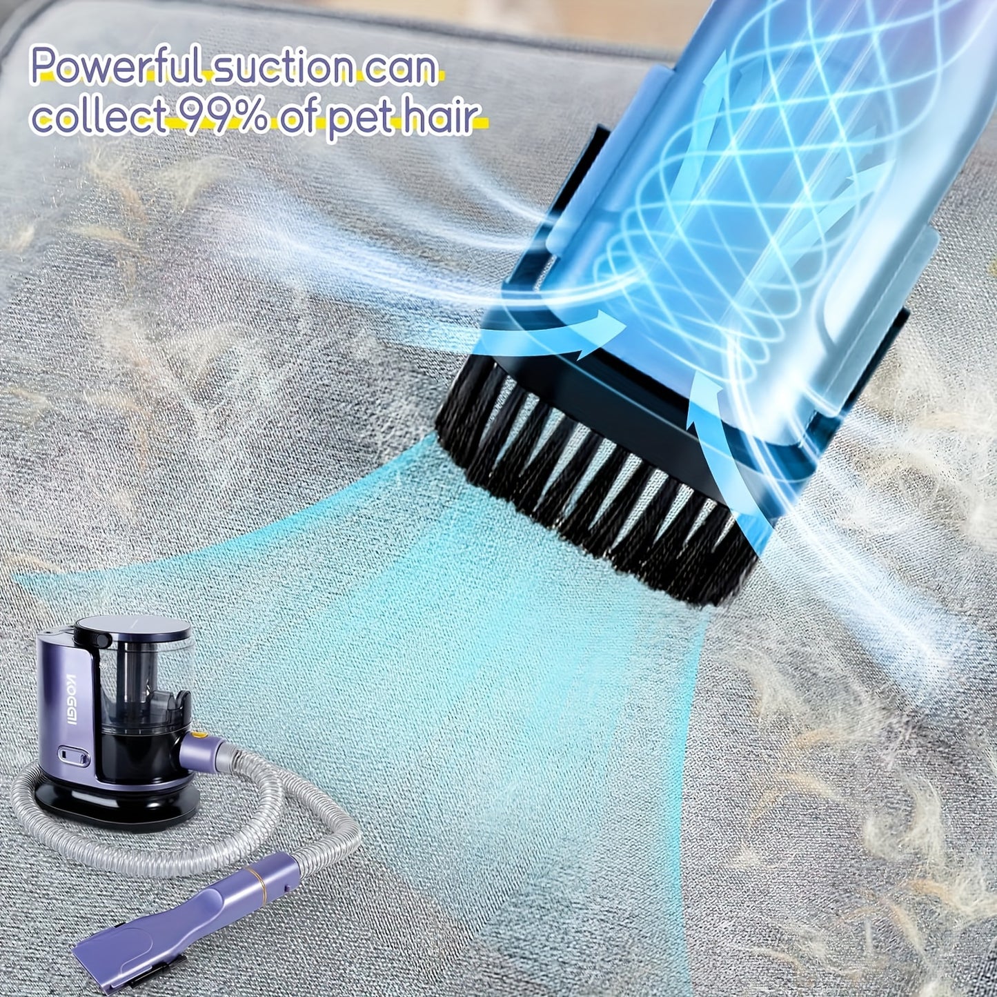 Pet Grooming Deluxe Kit y Dog Hair Vacuum 99%, Aspiradora de pelo de mascotas, Aspiradora de aseo de mascotas con 6 herramientas de aseo de mascotas, 4 peines de repuesto, Cepillo de perro silencioso con molinillo de uñas \ u002FPaw Trimmer para perros y 