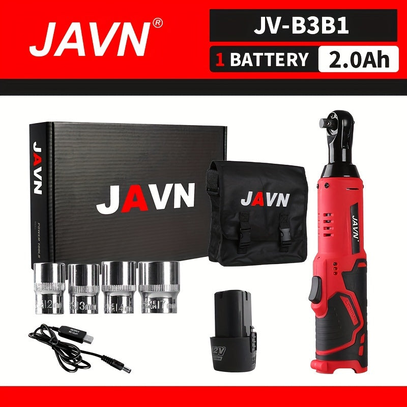 1 Set JAVN 12V Cordless Electric Wrench, 45NM 3\u002F8'' Ratchet Wrench, Removal Screw Nut Car Repair Tools, Right Angle Wrench, Power Tool