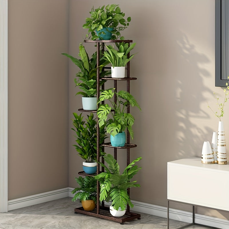 1pc 5 capas hierro forjado estante de la flor con 6 ollas-perfecto para balcón, plantas suculentas y decoración del hogar-Simple planta de montaje soporte para sala de estar