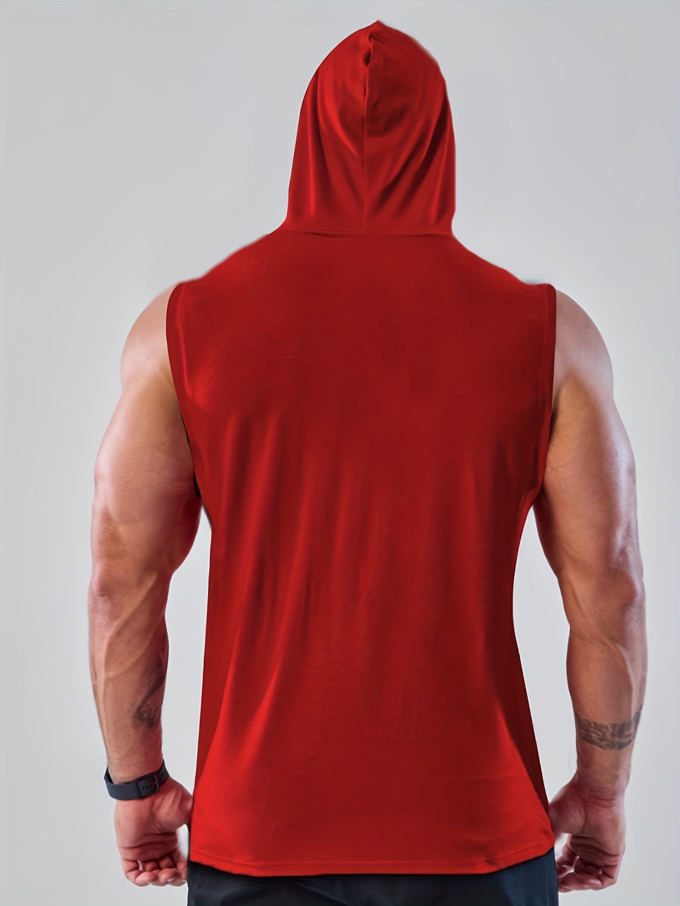 Plus Size Men's Solid Sleeveless Hoodies For Sports, Fashion Casual Hooded Tank Top For Summer, Men's Clothing