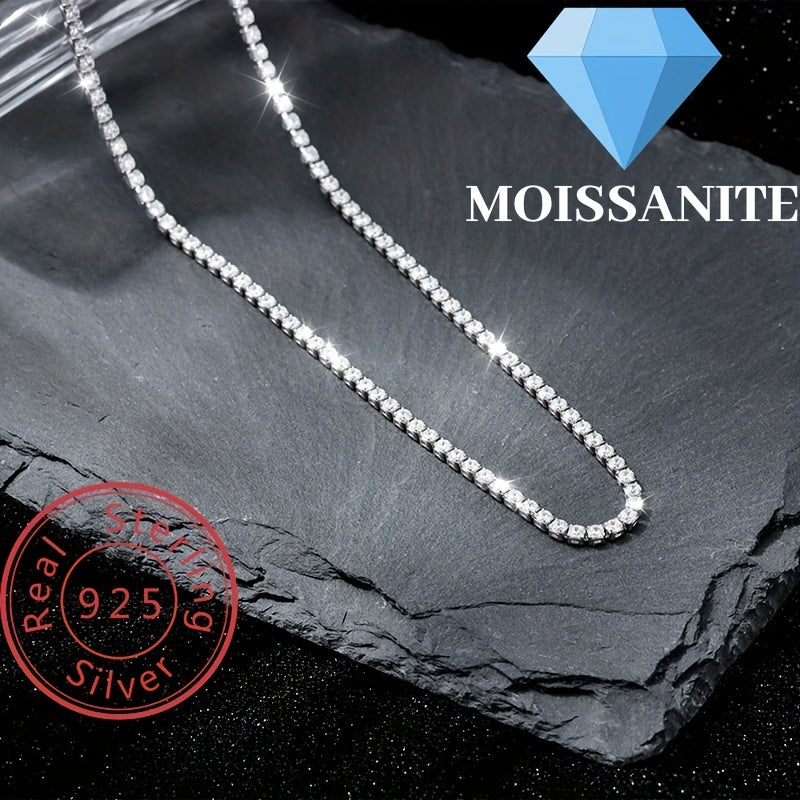 Colar de corrente de tênis clássico de diamante falso completo de 4 mm = 0,3 quilates (17,72 polegadas) com corte brilhante redondo. Prata esterlina S925 banhada a ouro 18K.  (D Color VVS1 Clarity 0,3Ct cada) Promessa de presente de Natal de aniversário p