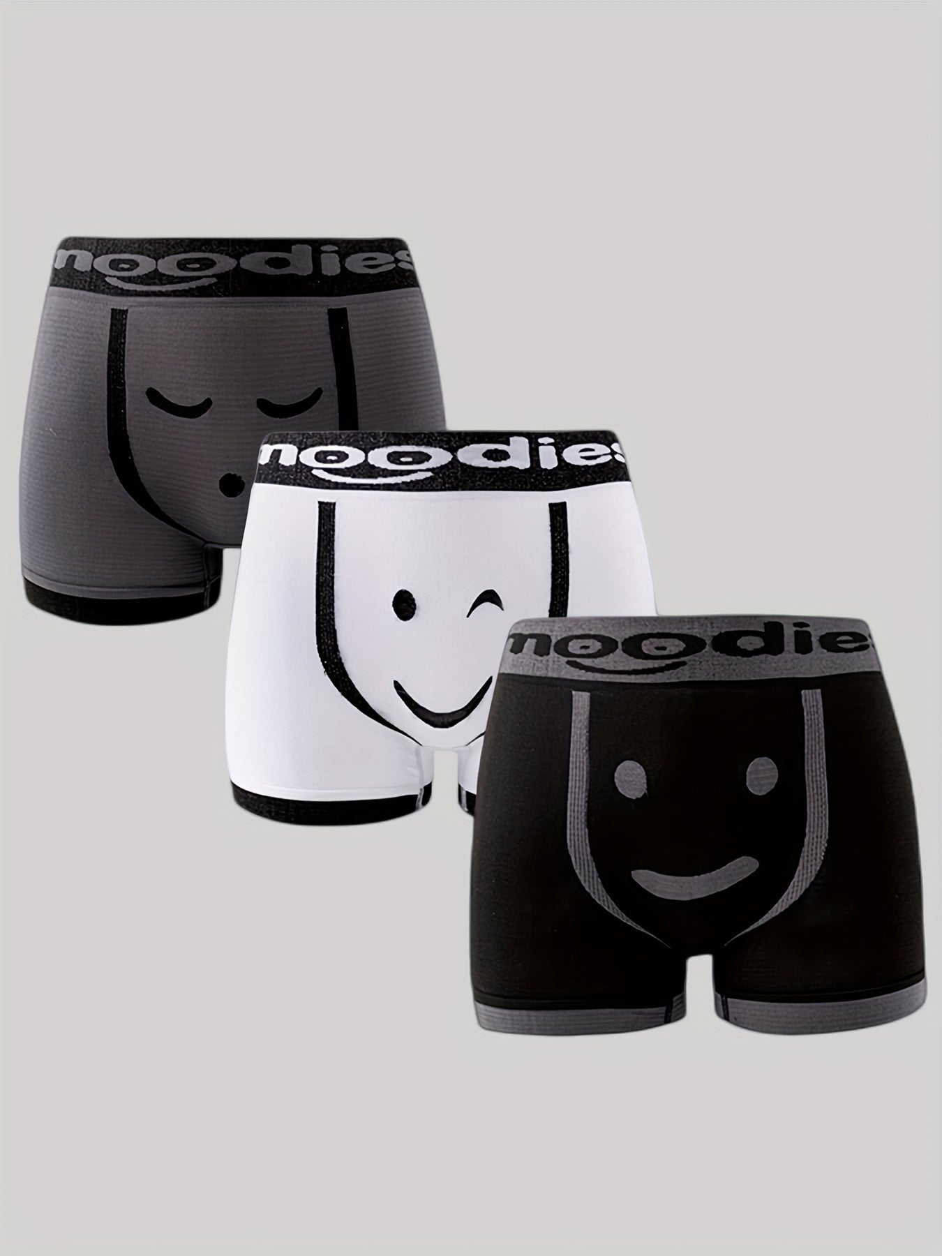 3pcs\u002Fset Men's Emotional Face Breathable Boxer Brief, Soft Comfortable Underwear For Man