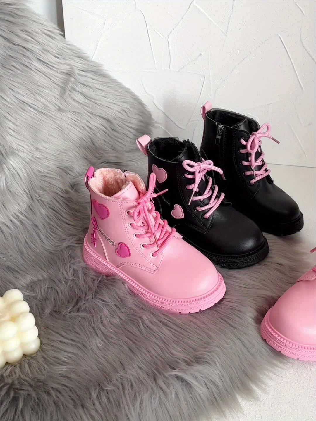 Trendy Cute Plus Fleece Boots For Girls Kids, Comfortable Non Slip Boots With Zipper For Indoor Outdoor Travel, Autumn And Winter