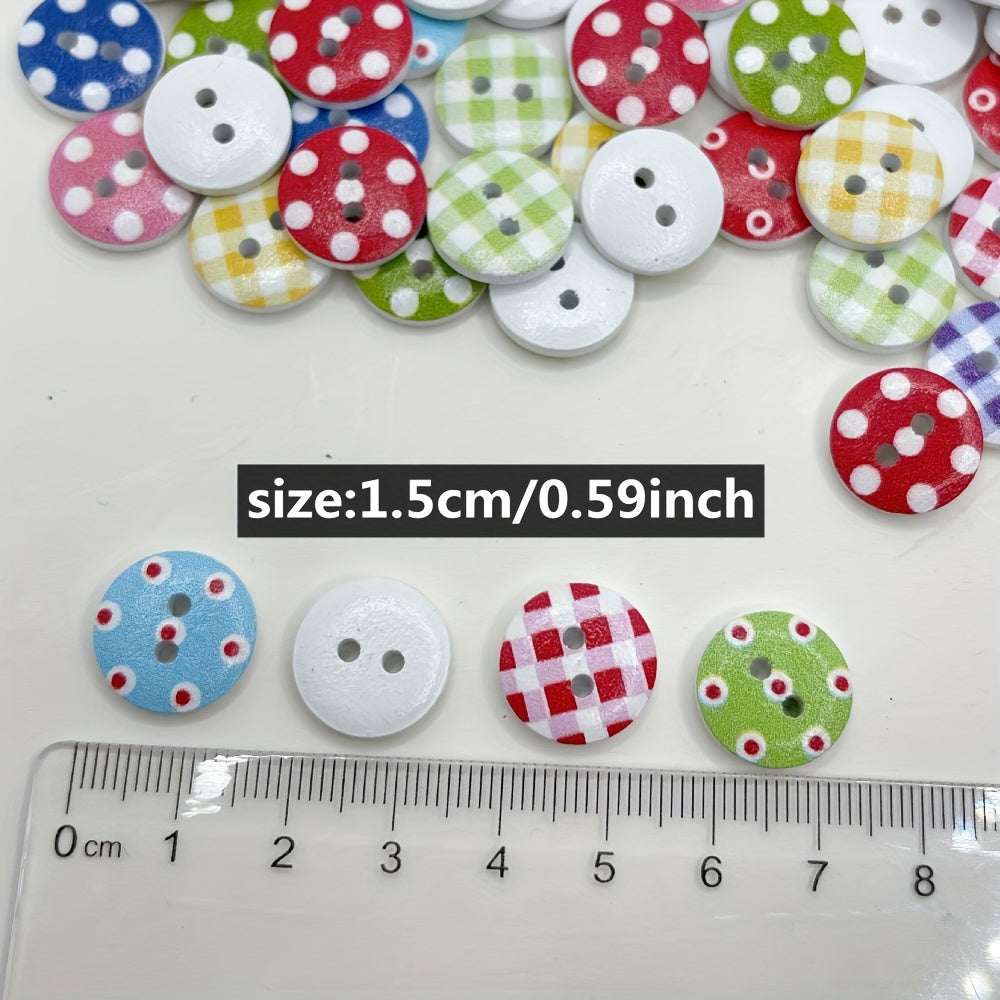 30pcs, Mixed Wooden Buttons  Dot Pattern, 2 Holes - Perfect For Sewing, Crafts, Scrapbooking & DIY 1.5cm\u002F0.59inch, Sewing Crafts DIY Handmade Supplies, Plastic Sewing Buttons, Clothing Sewing & Knitting Supplies, Clothing Sewing Supplies