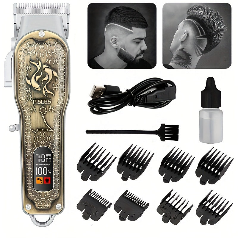 Máquina de cortar cabelo profissional Máquina de cortar cabelo elétrica Aparador de cabelo retro escultura Cabeça de óleo Máquina de cortar cabelo elétrica com display digital LCD Presente de feriado para ele