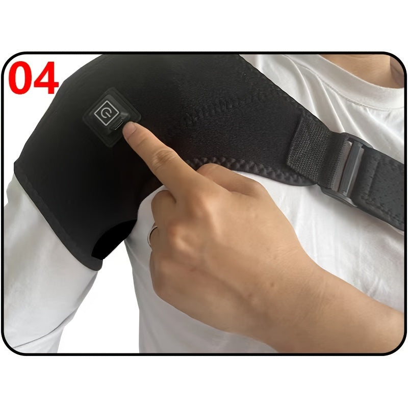 Electric Heating Vibration Shoulder Massager With Adjustable Shoulder Brace Support Belt - Tendonitis Therapy With USB Charging - No Powerbank Needed