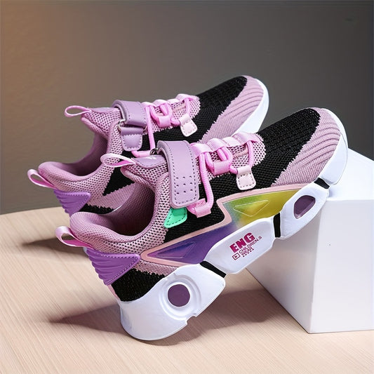 Girls Trendy Color Block Breathable Lace-up Sneakers, Children's Outdoor Non-slip Platform Running Shoes