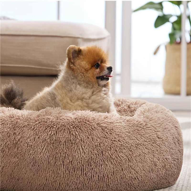 Calming Dog & Cat Bed, Anti-Anxiety Donut Cuddler Warming Cozy Soft Round Bed, Fluffy Faux Fur Plush Cushion Bed For Small Medium And Large Dogs And Cats (16\