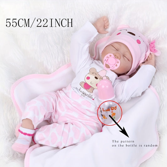 Schlafend 55cm Reborn Baby Puppe 22 Zoll lebensecht weiches Silikon Neugeborene Mädchen Schlafens zeit Spielzeug Mädchen Geburtstags geschenk Halloween \ u002FThanksgiving Day \ u002FChristmas Geschenk